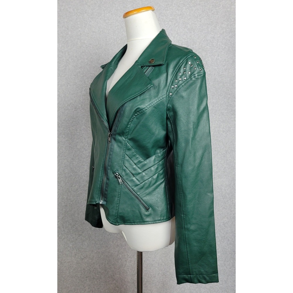 Marvel Her Universe Loki Green Faux Leather Studded Moto Jacket Large LG - Picture 8 of 16